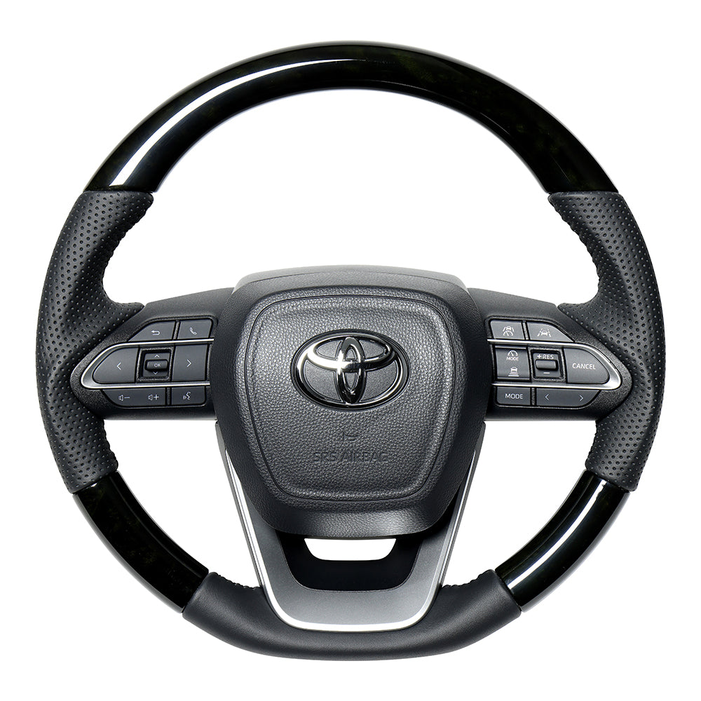 REAL ORIGINAL SERIES D SHAPE BLACK WOOD BLACK STITCH STEERING WHEEL FOR TOYOTA VOXY 90  TYK-BKW