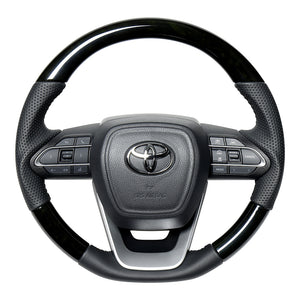 REAL ORIGINAL SERIES D SHAPE BLACK WOOD BLACK STITCH STEERING WHEEL FOR TOYOTA VOXY 90  TYK-BKW