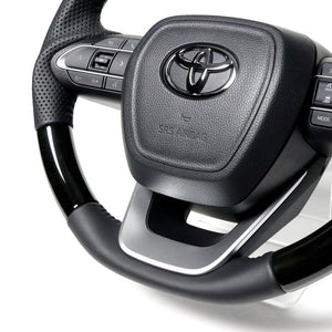 REAL ORIGINAL SERIES D SHAPE BLACK WOOD BLACK STITCH STEERING WHEEL FOR TOYOTA VOXY 90  TYK-BKW