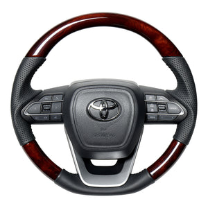 REAL ORIGINAL SERIES D SHAPE BROWN WOOD BLACK STITCH STEERING WHEEL FOR TOYOTA NOAH 90  TYK-BRW