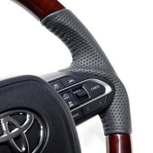 REAL ORIGINAL SERIES D SHAPE BROWN WOOD BLACK STITCH STEERING WHEEL FOR TOYOTA NOAH 90  TYK-BRW