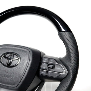 REAL ORIGINAL SERIES D SHAPE PIANO BLACK BLACK STITCH STEERING WHEEL FOR TOYOTA VOXY 90  TYK-PBW