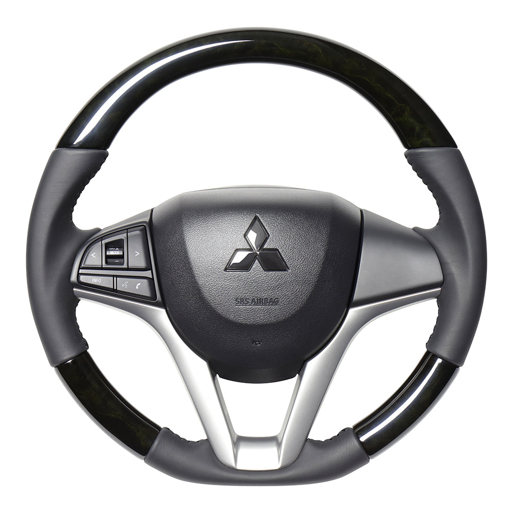 REAL ORIGINAL SERIES SOFT D SHAPE BLACK WOOD BLACK STITCH STEERING WHEEL FOR MAZDA FLARE MJ55S  SZC-BKW-BK