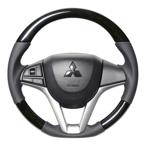 REAL ORIGINAL SERIES SOFT D SHAPE BLACK WOOD BLACK STITCH STEERING WHEEL FOR MAZDA FLARE MJ55S  SZC-BKW-BK