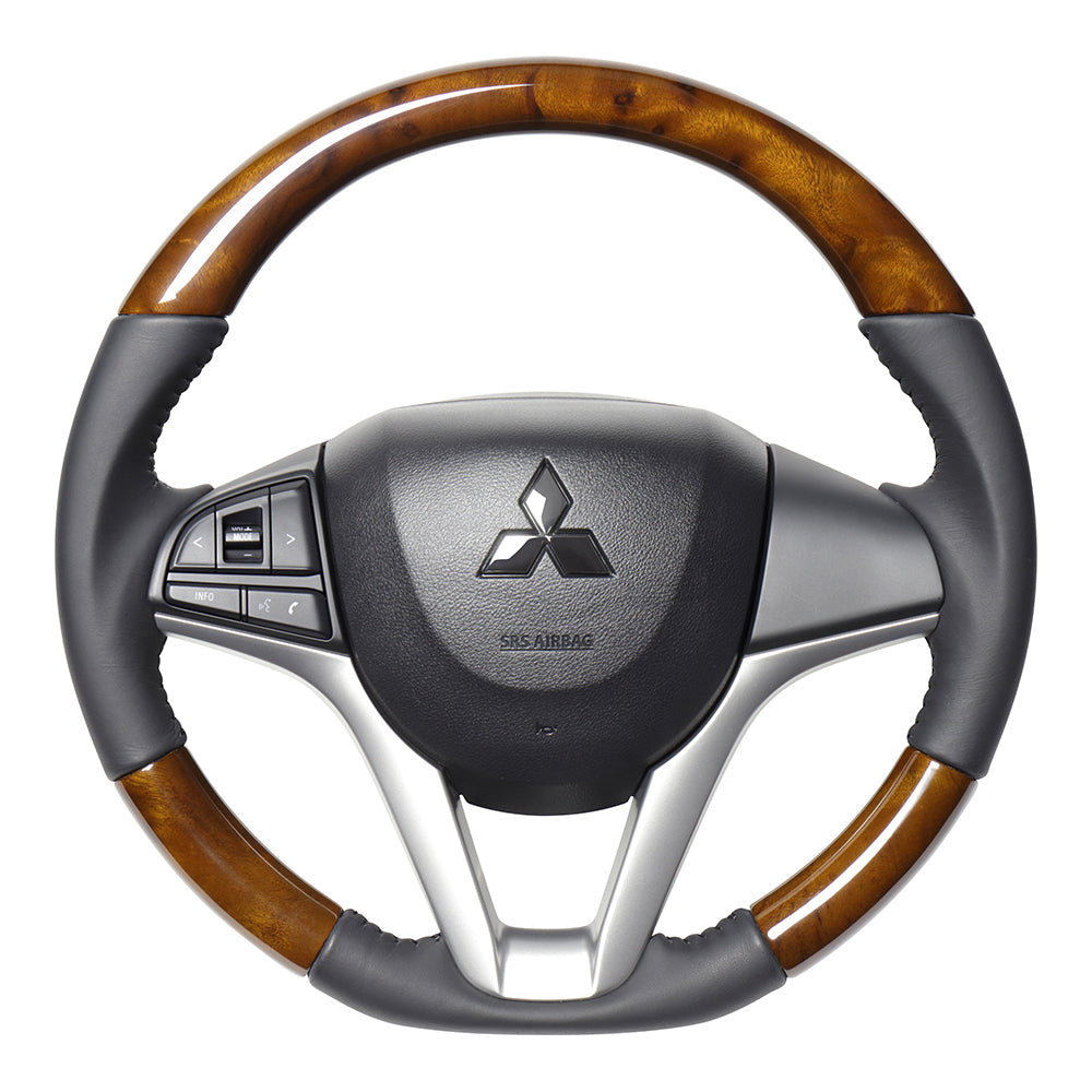 REAL ORIGINAL SERIES SOFT D SHAPE 42 BROWN WOOD BLACK STITCH STEERING WHEEL FOR MAZDA FLARE MJ55S  SZC-42BRW-BK