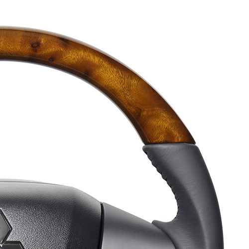 REAL ORIGINAL SERIES SOFT D SHAPE 42 BROWN WOOD BLACK STITCH STEERING WHEEL FOR MAZDA FLARE MJ55S  SZC-42BRW-BK
