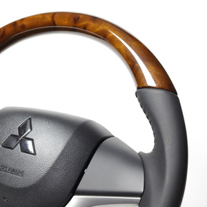 REAL ORIGINAL SERIES SOFT D SHAPE 42 BROWN WOOD BLACK STITCH STEERING WHEEL FOR MAZDA FLARE MJ55S  SZC-42BRW-BK