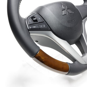 REAL ORIGINAL SERIES SOFT D SHAPE 42 BROWN WOOD BLACK STITCH STEERING WHEEL FOR MAZDA FLARE WAGON MM53S  SZC-42BRW-BK