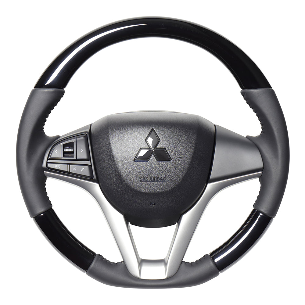 REAL ORIGINAL SERIES SOFT D SHAPE PIANO BLACK BLACK STITCH STEERING WHEEL FOR MAZDA FLARE WAGON MM53S  SZC-PBW-BK - Black Hawk Japan