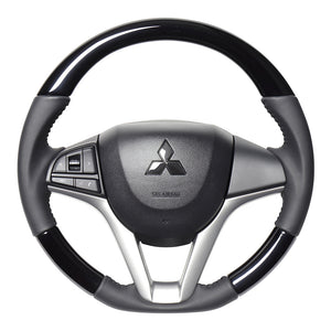 REAL ORIGINAL SERIES SOFT D SHAPE PIANO BLACK BLACK STITCH STEERING WHEEL FOR MAZDA FLARE WAGON MM53S  SZC-PBW-BK - Black Hawk Japan