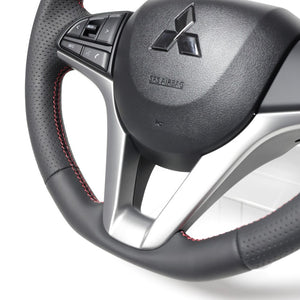 REAL ORIGINAL SERIES SOFT D SHAPE ALL LEATHER RED X BLACK EURO STITCH STEERING WHEEL FOR MAZDA FLARE MJ55S  SZC-LPB-RD