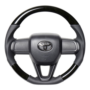 REAL ORIGINAL SERIES SOFT D SHAPE BLACK WOOD BLACK STITCH STEERING WHEEL FOR DAIHATSU TUFT LA900S LA910S  DIB-BKW-BK