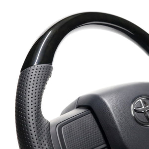 REAL ORIGINAL SERIES SOFT D SHAPE BLACK WOOD BLACK STITCH STEERING WHEEL FOR TOYOTA PIXIS TRUCK S500U: KOUKI 510U: KOUKI  DIB-BKW-BK