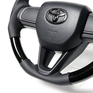 REAL ORIGINAL SERIES SOFT D SHAPE BLACK WOOD BLACK STITCH STEERING WHEEL FOR TOYOTA PIXIS VAN S700M S710M  DIB-BKW-BK