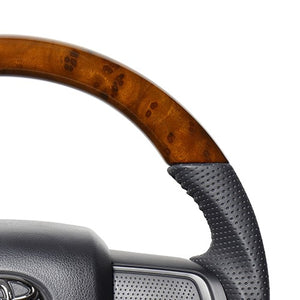 REAL ORIGINAL SERIES SOFT D SHAPE 42 BROWN WOOD BLACK STITCH STEERING WHEEL FOR TOYOTA PIXIS TRUCK S500U: KOUKI 510U: KOUKI  DIB-42BRW-BK