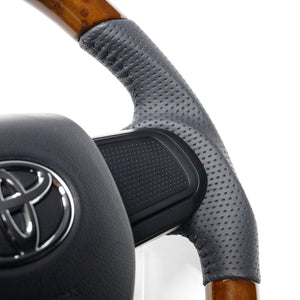 REAL ORIGINAL SERIES SOFT D SHAPE 42 BROWN WOOD BLACK STITCH STEERING WHEEL FOR DAIHATSU HIJET CARGO S700V S710V DIB-42BRW-BK