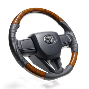 REAL ORIGINAL SERIES SOFT D SHAPE 42 BROWN WOOD BLACK STITCH STEERING WHEEL FOR DAIHATSU ATRAI S700V S710V  DIB-42BRW-BK