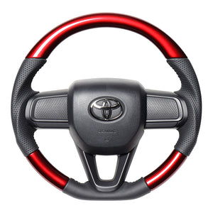 REAL ORIGINAL SERIES SOFT D SHAPE PEARL RED BLACK STITCH STEERING WHEEL FOR TOYOTA PIXIS TRUCK S500U: KOUKI 510U: KOUKI  DIB-RDW-BK