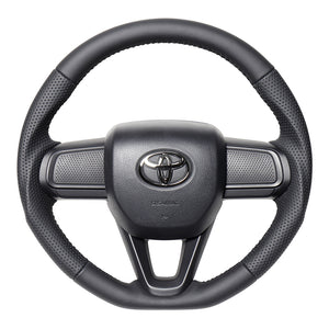 REAL ORIGINAL SERIES SOFT D SHAPE ALL LEATHER BLACK STITCH STEERING WHEEL FOR TOYOTA PIXIS TRUCK S500U: KOUKI 510U: KOUKI  DIB-LPB-BK