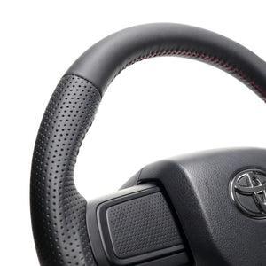 REAL ORIGINAL SERIES SOFT D SHAPE ALL LEATHER RED STITCH STEERING WHEEL FOR DAIHATSU TANTO FAN CROSS LA650S LA660S  DIB-LPB-RD