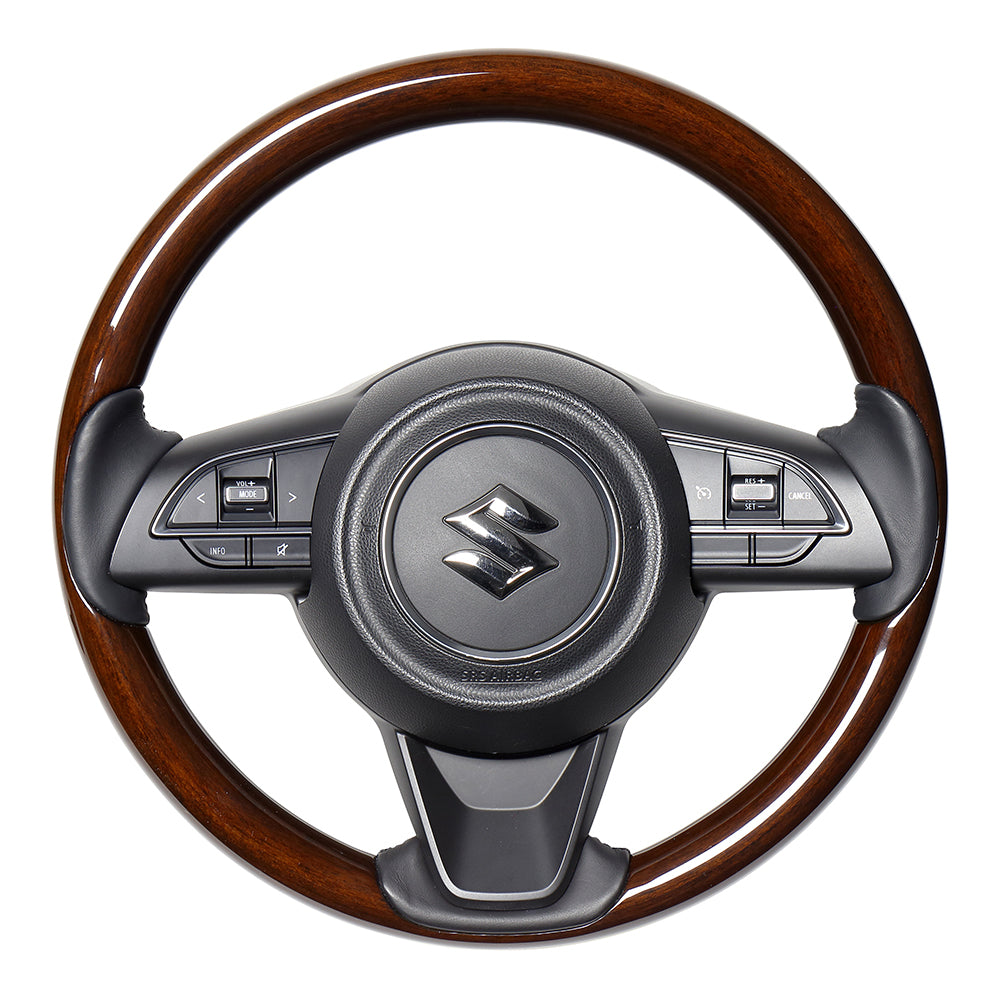 REAL ORIGINAL SERIES ALL WOOD ROUND SHAPE 16 DARK BROWN WOOD BLACK EURO STITCH STEERING WHEEL FOR SUZUKI JIMNY JB64W  SZBW-BRW-BK