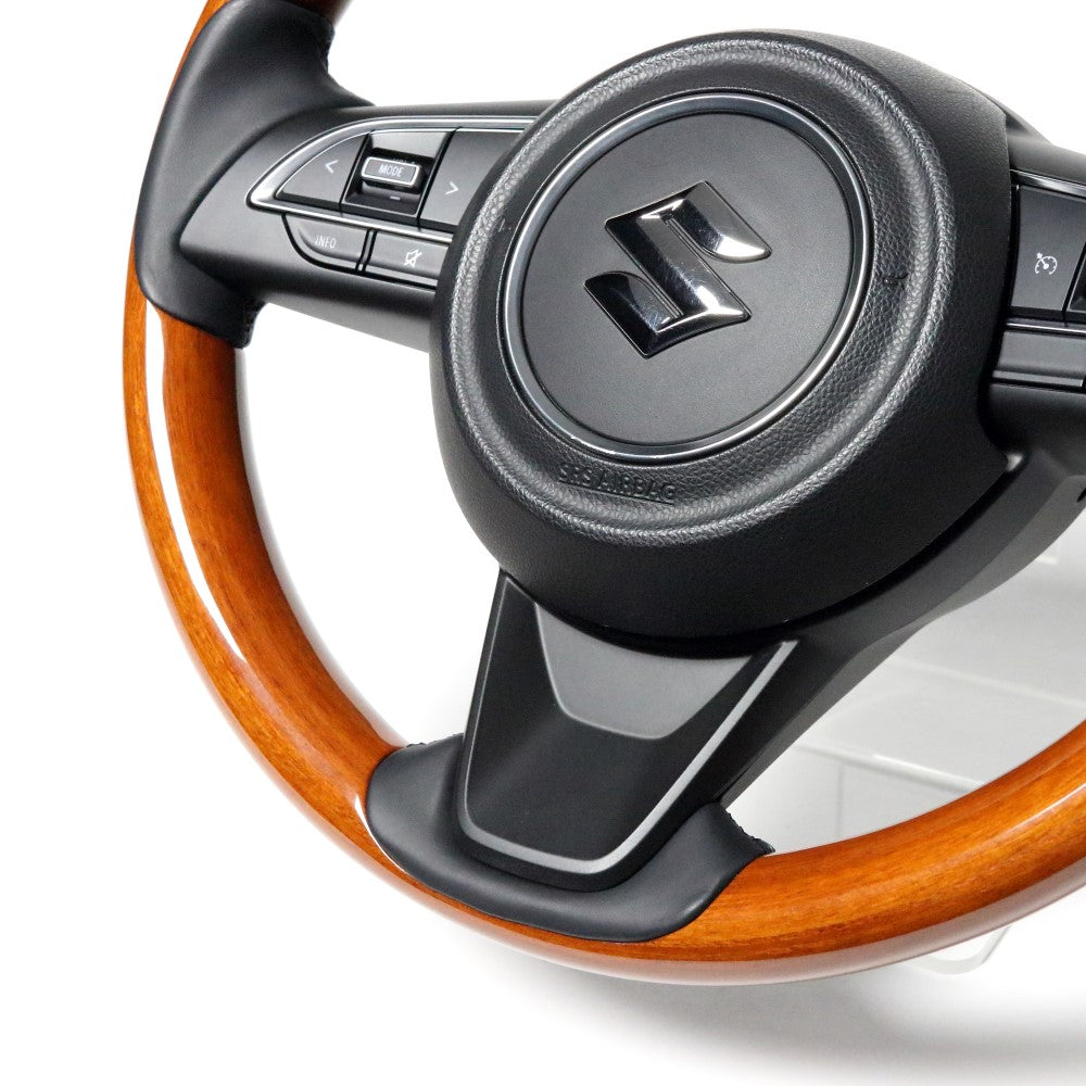 REAL ORIGINAL SERIES ALL WOOD ROUND SHAPE 05 LIGHT BROWN WOOD BLACK EURO STITCH STEERING WHEEL FOR SUZUKI JIMNY JB64W  SZBW-LBW-BK