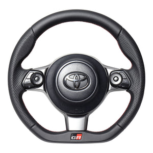 REAL ORIGINAL SERIES EMBLEM TYPE D SHAPE ALL LEATHER RED X BLACK EURO STITCH STEERING WHEEL FOR TOYOTA VITZ GR SPORT GR 130  GRM-LPB-RD