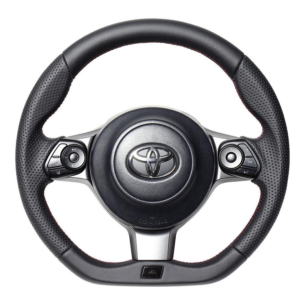 REAL ORIGINAL SERIES EMBLEM TYPE D SHAPE ALL LEATHER RED X BLACK EURO STITCH STEERING WHEEL FOR TOYOTA VITZ GR SPORT GR 130  GRM-LPB-RD
