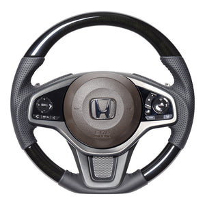 REAL ORIGINAL SERIES SOFT D SHAPE 38B BLACK WOOD BLACK STITCH STEERING WHEEL FOR HONDA N-ONE JG3 JG4  HND-38BBKW