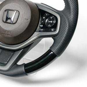 REAL ORIGINAL SERIES SOFT D SHAPE 38B BLACK WOOD BLACK STITCH STEERING WHEEL FOR HONDA N-WGN JH3 JH4 HND-38BBKW