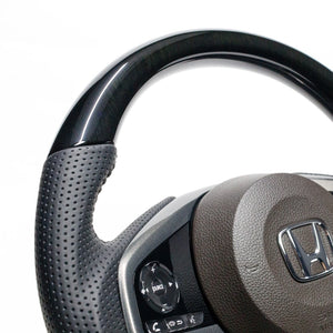 REAL ORIGINAL SERIES SOFT D SHAPE 38B BLACK WOOD BLACK STITCH STEERING WHEEL FOR HONDA N-VAN JJ1 JJ2  HND-38BBKW