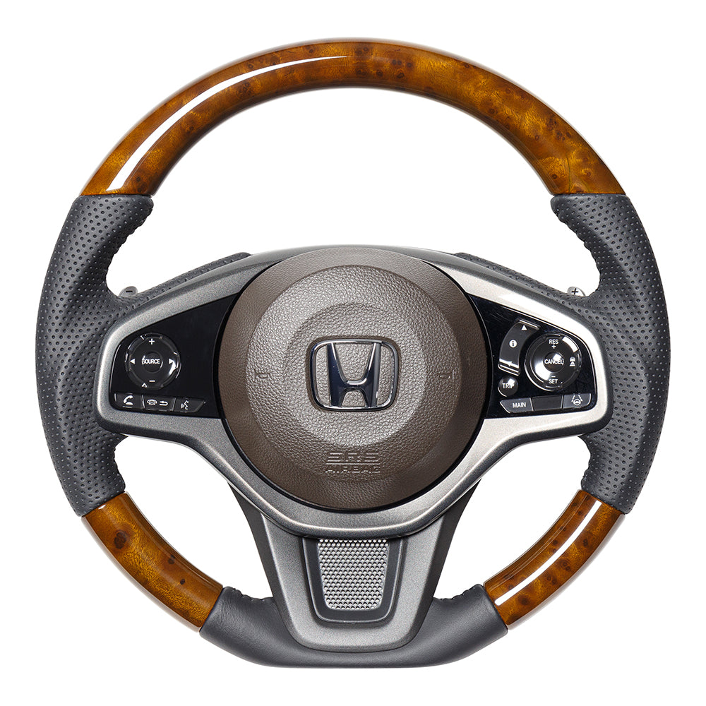 REAL ORIGINAL SERIES SOFT D SHAPE 42 BROWN WOOD BLACK STITCH STEERING WHEEL FOR HONDA N-VAN JJ1 JJ2  HND-42BRW