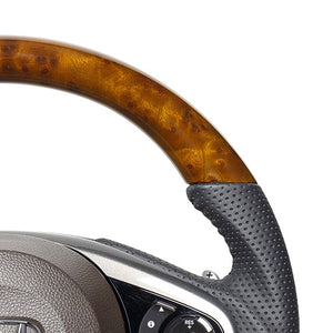REAL ORIGINAL SERIES SOFT D SHAPE 42 BROWN WOOD BLACK STITCH STEERING WHEEL FOR HONDA N-ONE JG3 JG4  HND-42BRW