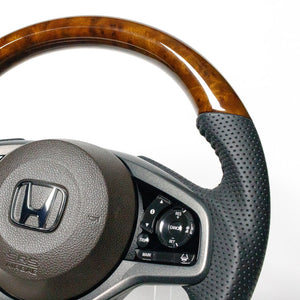 REAL ORIGINAL SERIES SOFT D SHAPE 42 BROWN WOOD BLACK STITCH STEERING WHEEL FOR HONDA N-WGN JH3 JH4 HND-42BRW