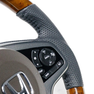 REAL ORIGINAL SERIES SOFT D SHAPE 42 BROWN WOOD BLACK STITCH STEERING WHEEL FOR HONDA N-ONE JG3 JG4  HND-42BRW