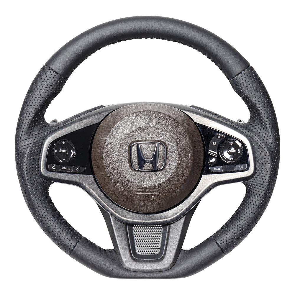 REAL ORIGINAL SERIES SOFT D SHAPE ALL LEATHER BLACK STITCH STEERING WHEEL FOR HONDA N-WGN JH3 JH4 HND-LPB