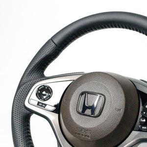REAL ORIGINAL SERIES SOFT D SHAPE ALL LEATHER BLACK STITCH STEERING WHEEL FOR HONDA N-ONE JG3 JG4  HND-LPB