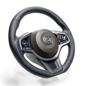 REAL ORIGINAL SERIES SOFT D SHAPE ALL LEATHER BLACK STITCH STEERING WHEEL FOR HONDA N-ONE JG3 JG4  HND-LPB