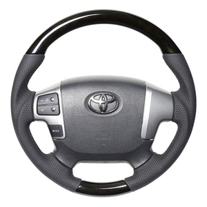 REAL ORIGINAL SERIES GUN GRIP GENUINE SAME DIAMETER ROUND SHAPE BLACK WOOD BLACK EURO STITCH STEERING WHEEL FOR TOYOTA HIACE 200 : 4 TYPE OR KOUKI  H204-BKW-BK