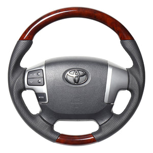 REAL ORIGINAL SERIES GUN GRIP GENUINE SAME DIAMETER ROUND SHAPE BROWN WOOD BLACK EURO STITCH STEERING WHEEL FOR TOYOTA HIACE 200 : 4 TYPE OR KOUKI  H204-BRW-BK