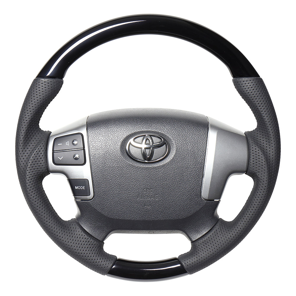 REAL ORIGINAL SERIES GUN GRIP GENUINE SAME DIAMETER ROUND SHAPE PIANO BLACK BLACK EURO STITCH STEERING WHEEL FOR TOYOTA REGIUS ACE 200 : 4 TYPE OR KOUKI  H204-PBW-BK