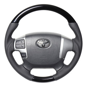 REAL ORIGINAL SERIES GUN GRIP GENUINE SAME DIAMETER ROUND SHAPE PIANO BLACK BLACK EURO STITCH STEERING WHEEL FOR TOYOTA REGIUS ACE 200 : 4 TYPE OR KOUKI  H204-PBW-BK