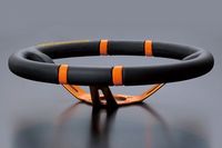 MOMO FORTUNE DRIFTING 350 85 BLACK LEATHER ORANGE SPOKE ORANGE STITCH STEERING WHEEL MOMO-00007