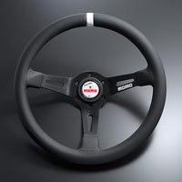 MOMO FORTUNE FULL SPEED 328D 90 BLACK LEATHER BLACK SPOKE WHITE TOP STEERING WHEEL MOMO-00013