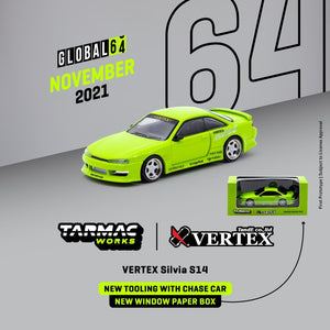 CAR MAKE T&E 1:64 VERTEX RIDGE S14 SILVIA LIGHT GREEN TARMAC WORKS DIECAST T64G-TL018-LG FOR  CARMAKETE-03019