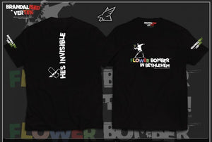 CAR MAKE T&E BRANDALISED X VERTEX FLOWER BOMBER TEE (MAN THROWING FLOWERS: BANKSY GRAFFITI ART) L (WIDTH: 50.8CM LENGTH: 72.4CM) BANKSY-01 FOR  CARMAKETE-00124