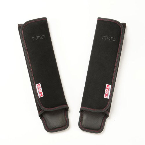 Car Belt pads black, red seam, 2pcs