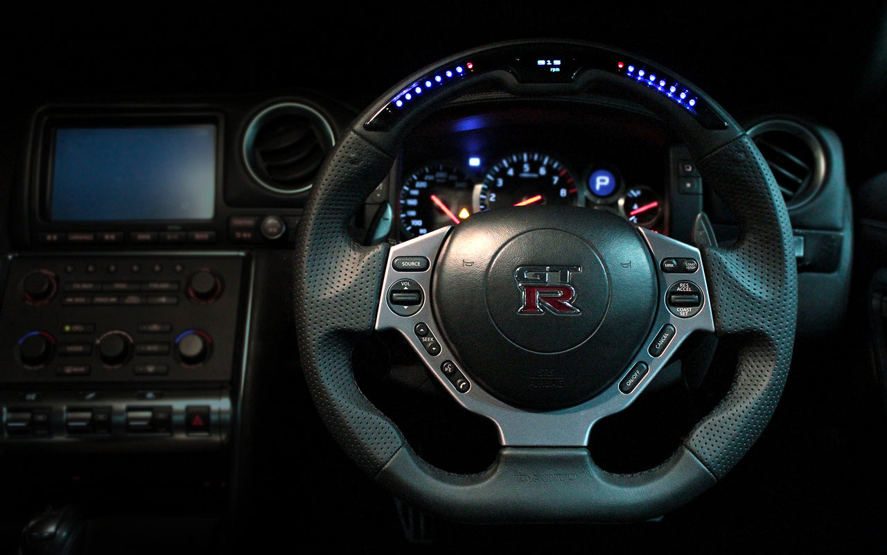 DAMD PERFORMANCE STEERING WHEEL BLACK LEATHER RED STITCH FOR NISSAN GT-R R35 DPS357-GTR-BKRD