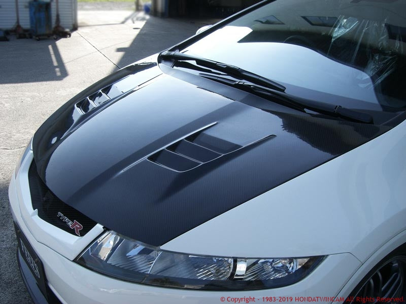 FEEL'S HONDA TWINCAM LIGHTWEIGHT BONNET (WITH AIR DUCT) PLAIN WEAVE CARBON FOR HONDA CIVIC FN2 TYPE R EURO Feels-00347