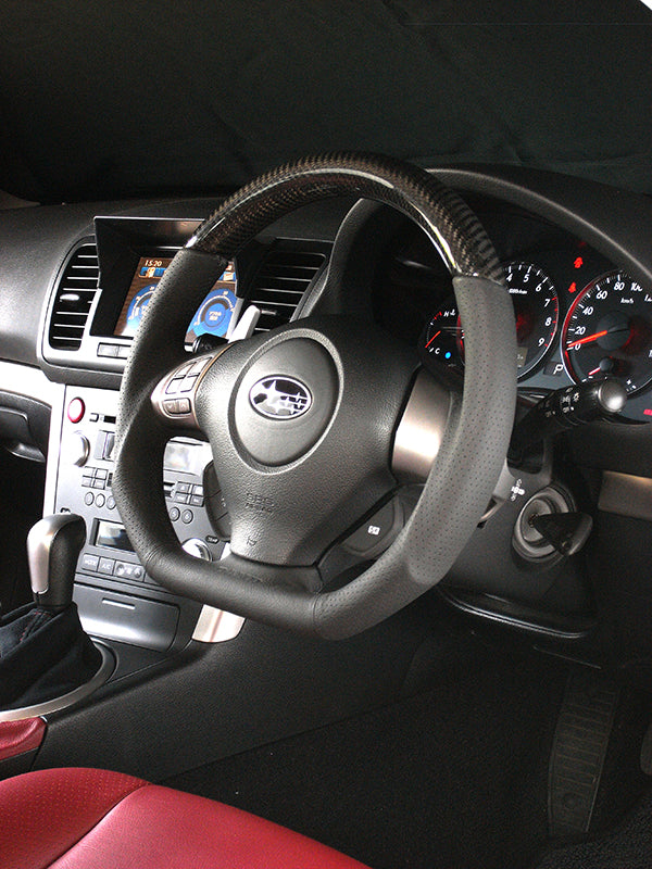 DAMD CARBON STEERING WHEEL  For SUBARU EXIGA CROSSOVER 7 YA MODEL (H~) 2015 / 4~ SS358-D-L Black carbon-black stitch